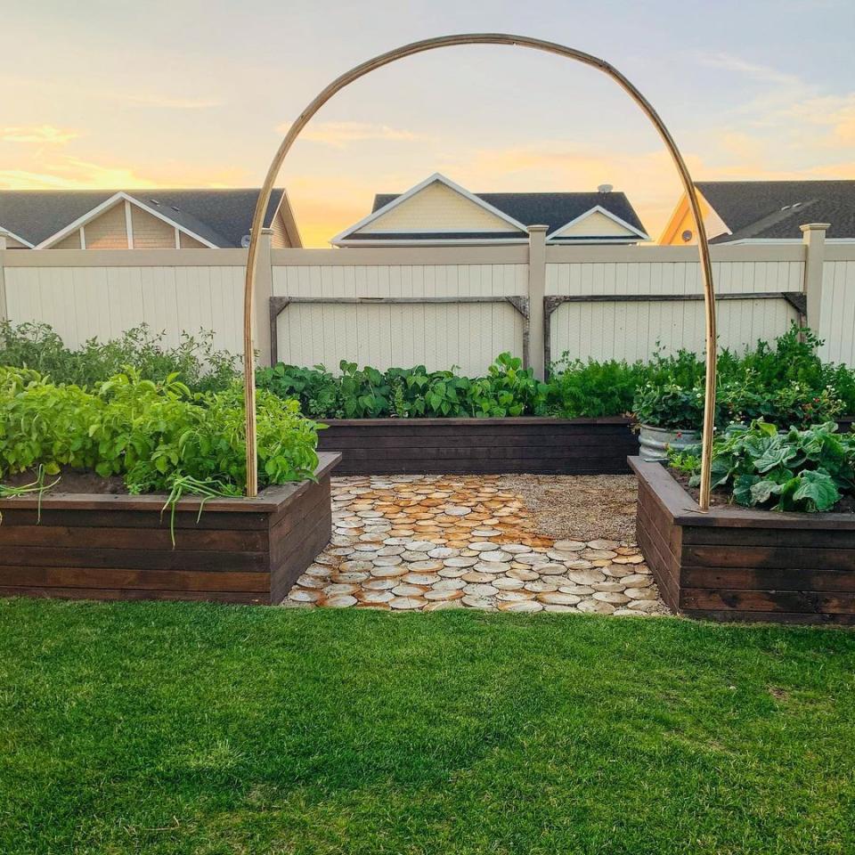 a structure outside with plants around it