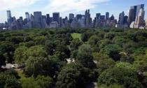 A view of the New York skyline with buildings along Central Park South, as seen from the AeroBalloon ride flying above New York's Central Park on the opening day of rides open to the public, July 25, 2008. REUTERS/Mike Segar/File Photo