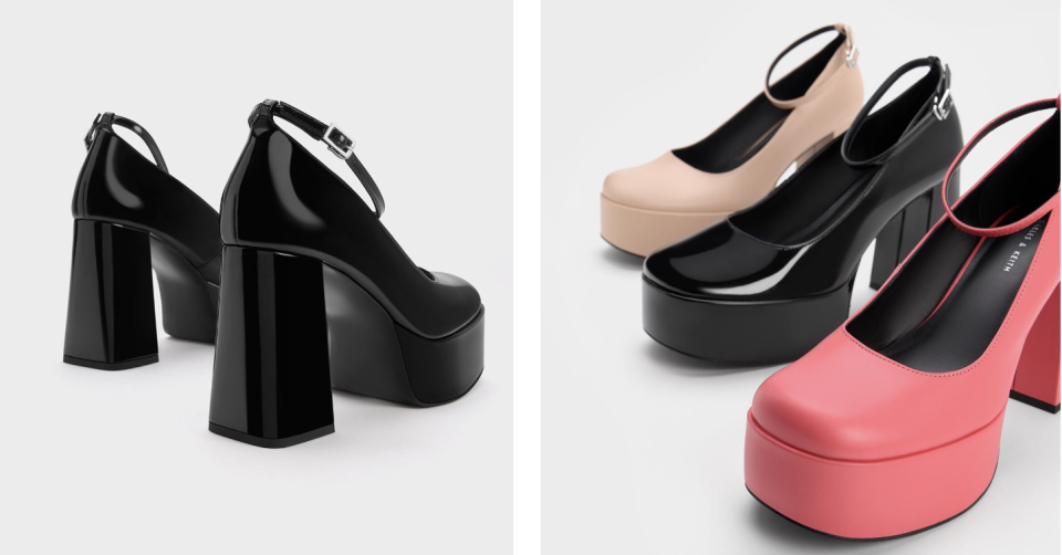 Charles & Keith Patent Ankle-Strap Platform Pumps comes in 3 colourways.