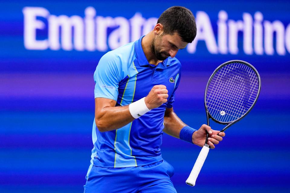 Novak Djokovic, of Serbia, wins the first set (AP)