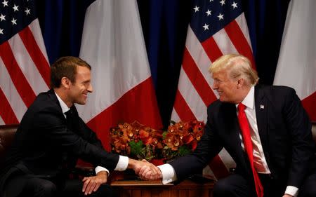 U.S. President Donald Trump meets French President Emmanuel Macron in New York, U.S., September 18, 2017. REUTERS/Kevin Lamarque