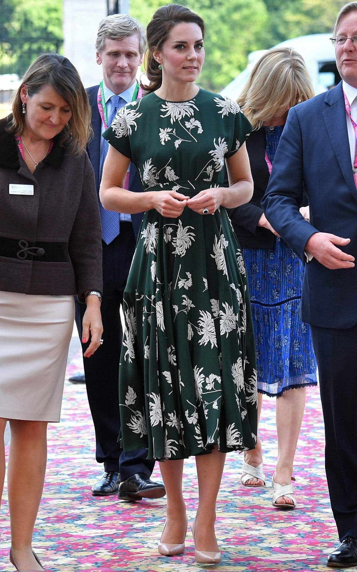 The Duchess of Cambridge opted for a floral Rochas dress for Chelsea Flower Show last year  - AFP