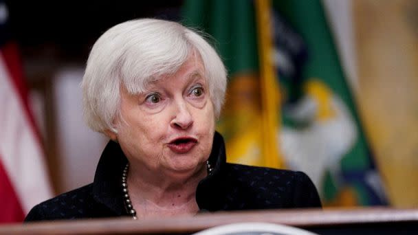 PHOTO: Treasury Secretary Janet Yellen speaks during a news conference at the Treasury Department in Washington, D.C., April 11, 2023. (Elizabeth Frantz/Reuters, FILE)