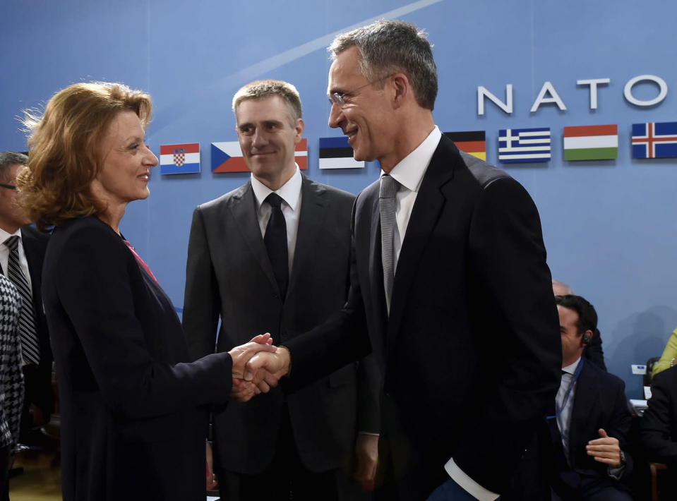 Montenegro Minister Defense Milica Pejanovic Foreign Minister Igor Luksic NATO Secretary General Jens Stoltenberg