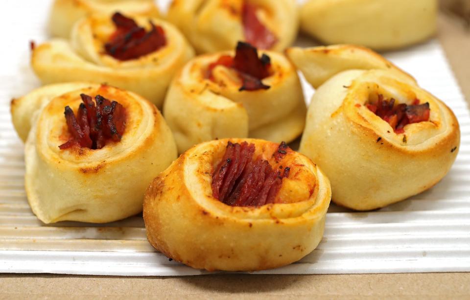 While these pinwheels from DeCheco's were ordered with no cheese, these tasty pizza bites are typically served with provolone cheese and salami.