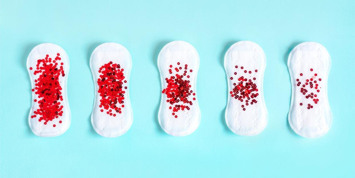 menstrual pads with red glitter on colored background   menopause quiz