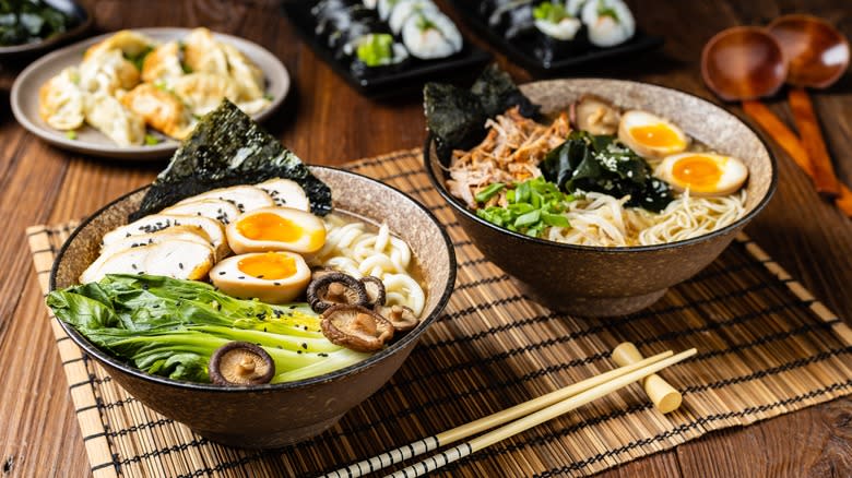 Bowls of ramen with chopsticks