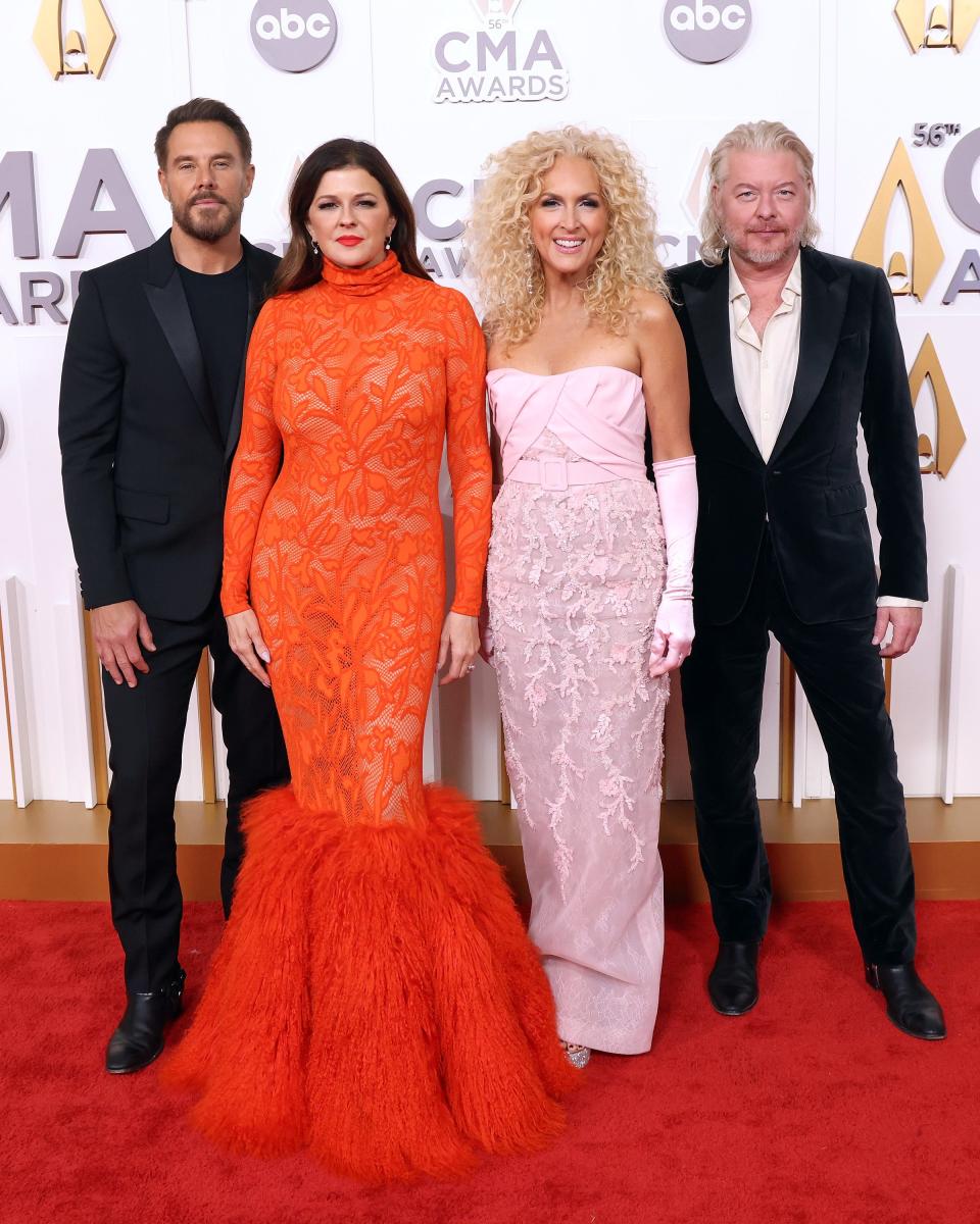 Jimi Westbrook, Karen Fairchild, Kimberly Schlapman, and Philip Sweet of Little Big Town attend the 56th Annual CMA Awards at Bridgestone Arena on November 09, 2022 in Nashville, Tennessee.