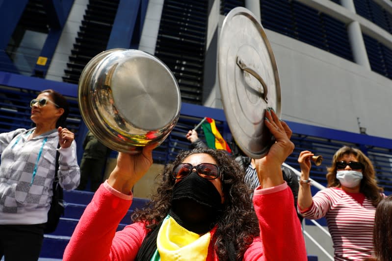 Demonstrators participate in a protest in La Paz