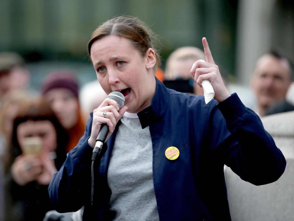 SNP MP Mhairi Black speaks during a protest in George Square, Glasgow: PA