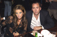 <p>In 2001, Lisa Marie struck up a relationship with<a href="https://people.com/tag/nicolas-cage/" rel="nofollow noopener" target="_blank" data-ylk="slk:Nicolas Cage;elm:context_link;itc:0;sec:content-canvas" class="link "> Nicolas Cage</a>, and the two wed in 2002 in a small wedding in Hawaii on the 25th anniversary of her father's death. "It was a lovely wedding," Priscilla told PEOPLE.</p> <p>"They are madly in love," said a friend, who also noted that the relationship was "complicated. Both have very big lives already. The challenge is to see if they can get them to mix."</p> <p>Just 108 days later, the pair went their separate ways. </p> <p>"I did not talk about the marriage, and I am not going to talk about the divorce," <a href="https://people.com/movies/all-about-nicolas-cages-5-marriages/" rel="nofollow noopener" target="_blank" data-ylk="slk:Cage said in a statement.;elm:context_link;itc:0;sec:content-canvas" class="link ">Cage said in a statement.</a> "But I loved her."</p>