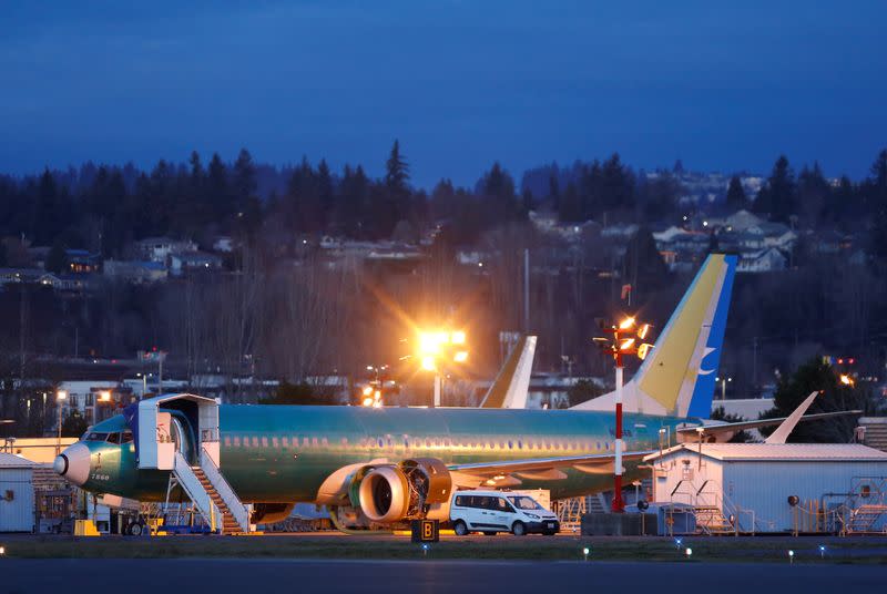 Boeing 737 Max aircraft sit on the tarmac at the Renton Municipal Airport in Renton