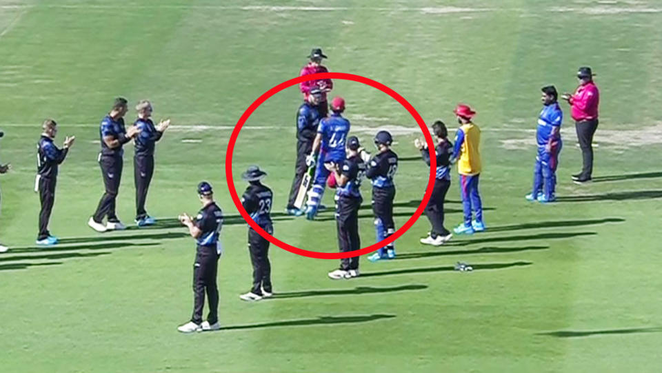 Asghar Afghan, pictured here being given a guard of honour as he made his way to the crease.