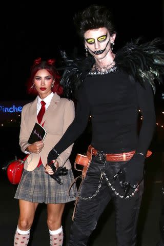 <p>ALEXJR / BACKGRID</p> Machine Gun Kelly and Megan Fox attend Kendall Jenner's Halloween party