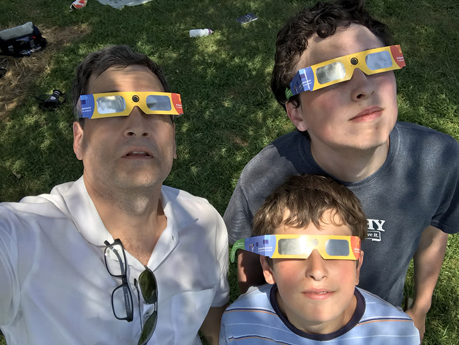 My sons and I, moments before the totality that blew us away.