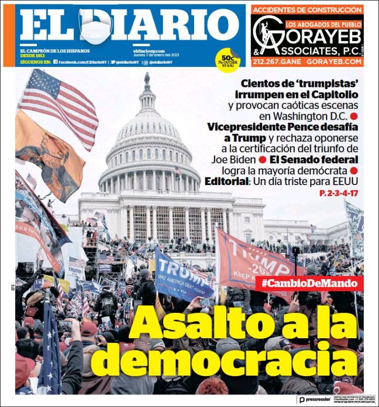 Front page of El Diario on Thursday