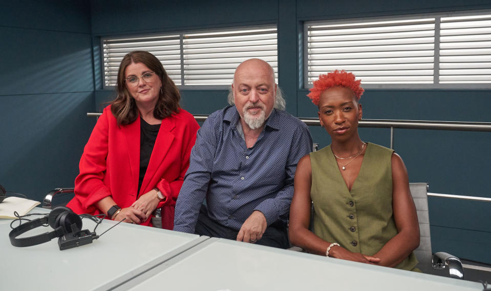 Kelly Valentine Hendry, Bill Bailey & Genesis Lynea star on Bring The Drama. (BBC)