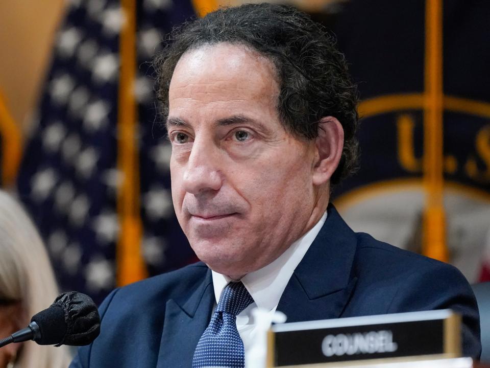 Jamie Raskin listens as the House select committee investigating the Jan. 6 attack on the U.S. Capitol holds a hearing at the Capitol in Washington, Tuesday, July 12, 2022.