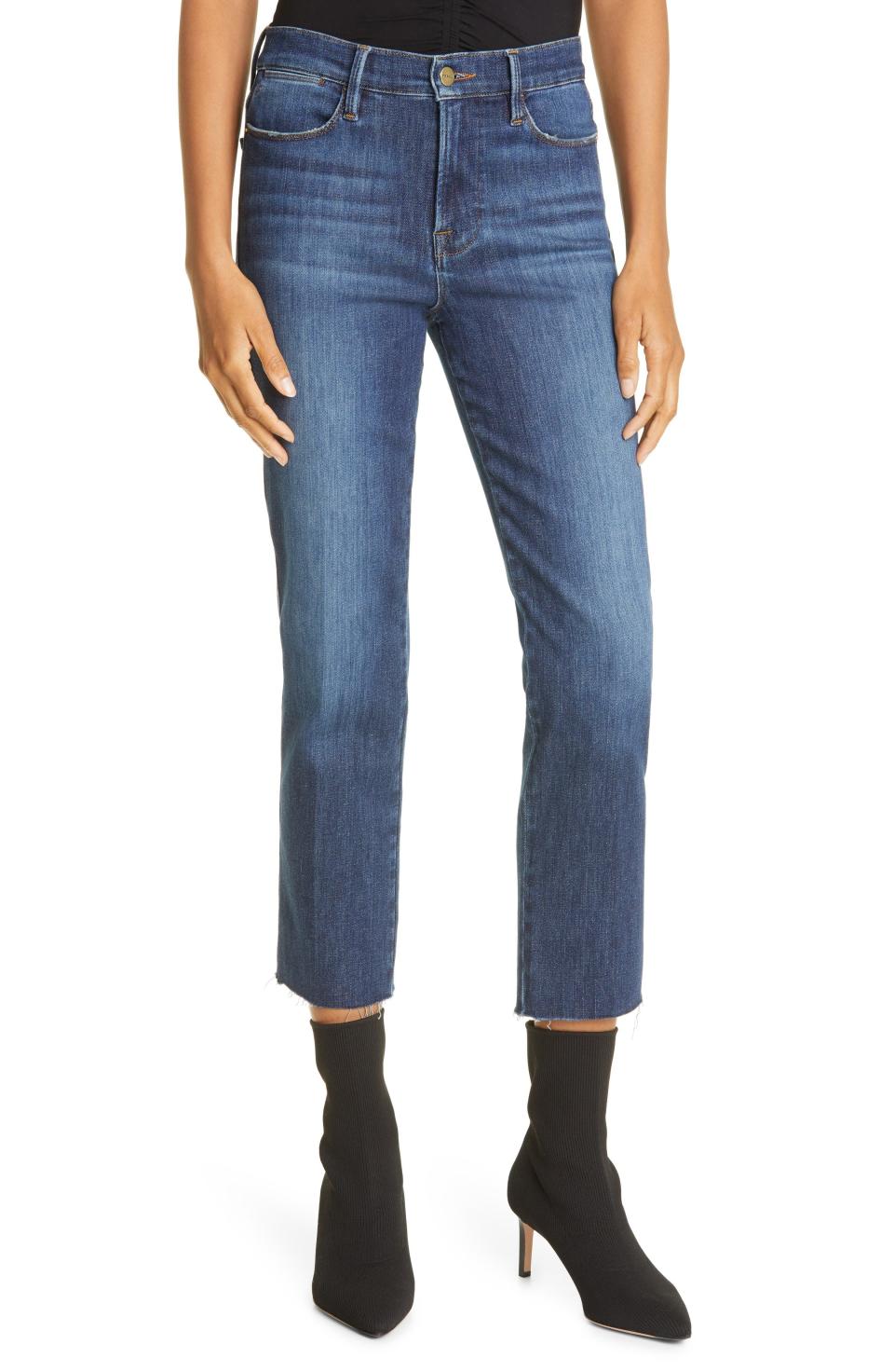 13) FRAME Le High Raw Hem Ankle Straight Leg Jeans