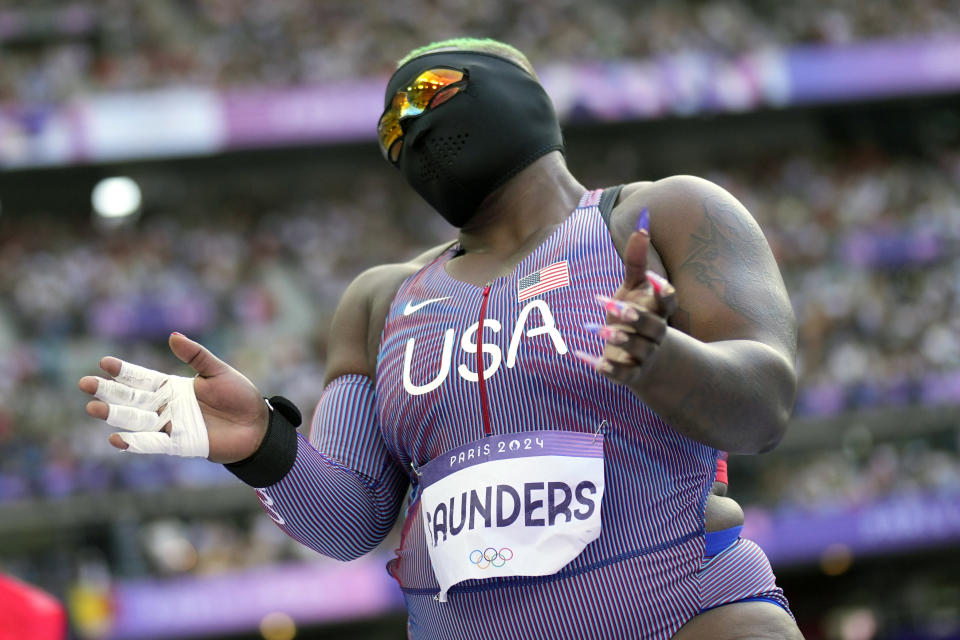 Raven Saunders, the masked shot putter, takes the stage for qualifying