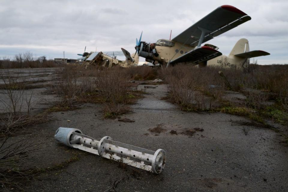 The remains of a Russian cluster bomb on the international airport on Jan. 6, 2023, in Kherson, Ukraine. (Photo: Pierre Crom/Getty Images)