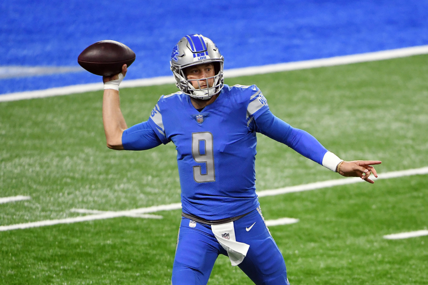 DETROIT, MICHIGAN - DECEMBER 13: Matthew Stafford #9 of the Detroit Lions throws a pass.