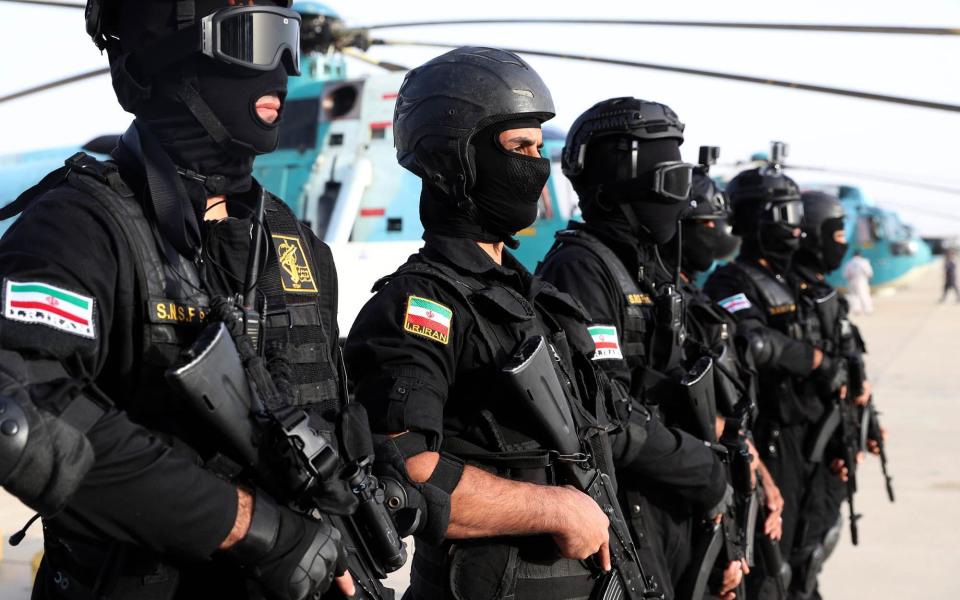 Special forces of the Islamic Revolutionary Guard Corps prepare to play their part in the naval exercises