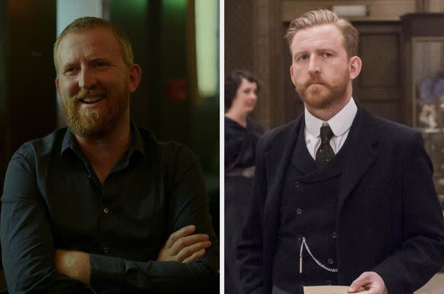 Tom Goodman-Hill in Baby Reindeer (left) and Mr Selfridge (right)