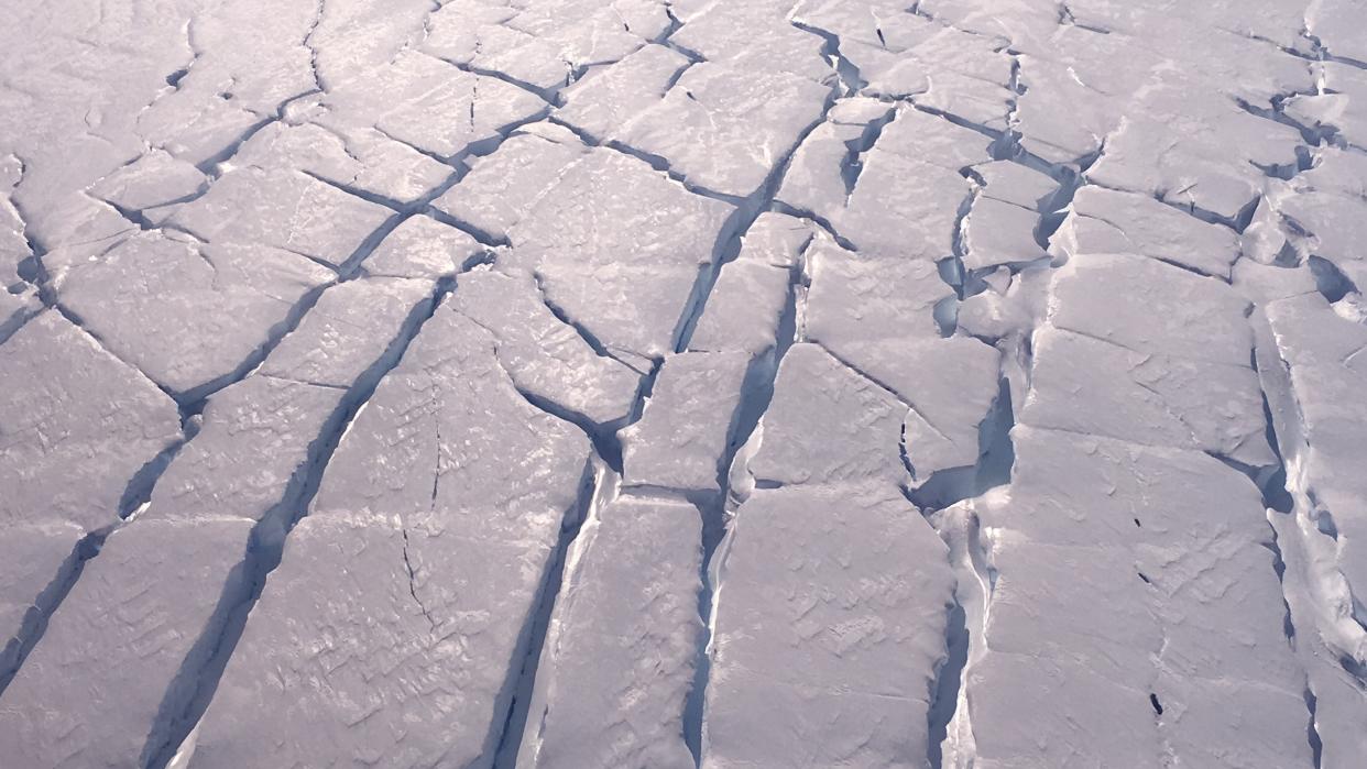  Cracks in the Thwaites Glacier of West Antarctica, which has the potential to contribute 1.6 feet (0.5 meters) of sea-level rise over several centuries, should it collapse. 