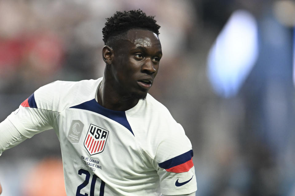 LAS VEGAS, NEVADA - JUNE 18: Folarin Balogun #20 of the United States during the 2023 CONCACAF Nations League final against Canada at Allegiant Stadium on June 18, 2023 in Las Vegas, Nevada. (Photo by Candice Ward/USSF/Getty Images for USSF)