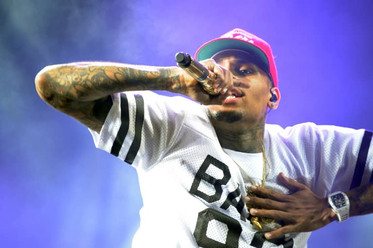 Singer Chris Brown pictured performing in Haiti in 2015