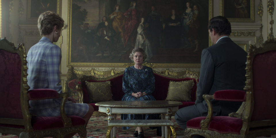 Staunton with Debicki and Dominic West in The Crown season 5 (Netflix)