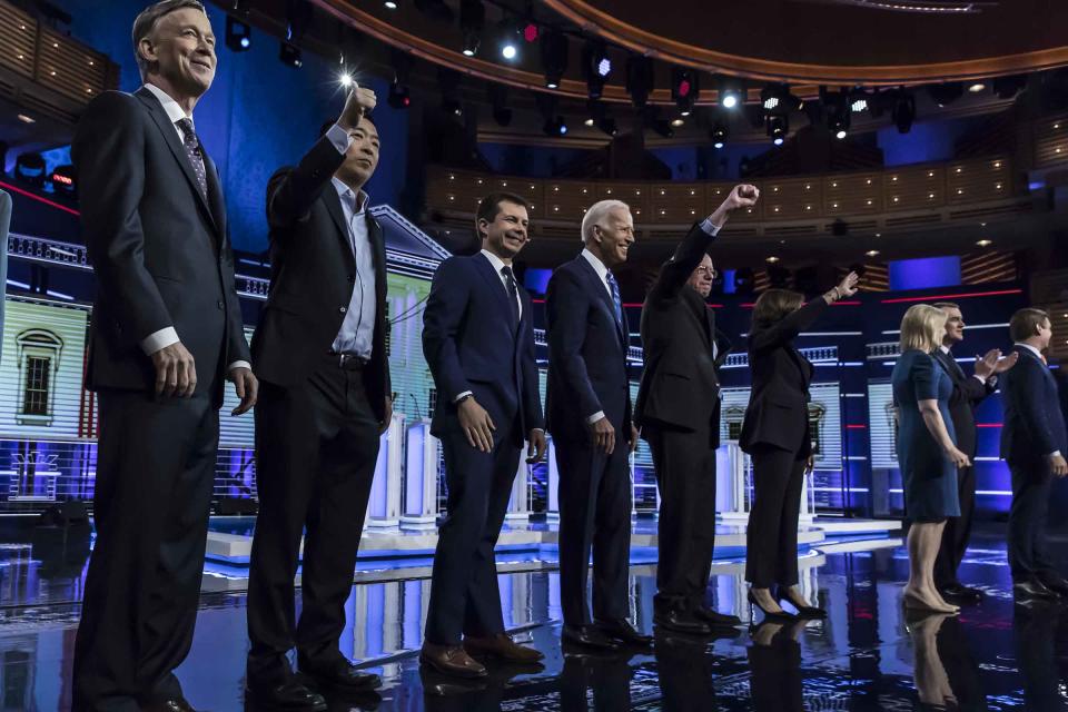 Democratic presidential hopefuls take the stage in the second Democratic primary debate of the 2020 presidential campaign season hosted by NBC News at the Adrienne Arsht Center for the Performing Arts in Miami, Florida, June 27, 2019. | Christopher Morris for TIME