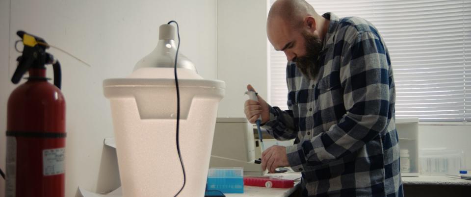 Genforschung, bequem von zu Hause: Biohacker Rich Lee hat sich daheim ein kleines Labor zusammengestellt. (Bild: ZDF / Janis Mazuch)