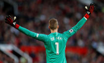 <p>Soccer Football – Premier League – Manchester United v Leicester City – Old Trafford, Manchester, Britain – August 10, 2018 Manchester United’s David De Gea Action Images via Reuters/Andrew Boyers EDITORIAL USE ONLY. No use with unauthorized audio, video, data, fixture lists, club/league logos or “live” services. Online in-match use limited to 75 images, no video emulation. No use in betting, games or single club/league/player publications. Please contact your account representative for further details. </p>