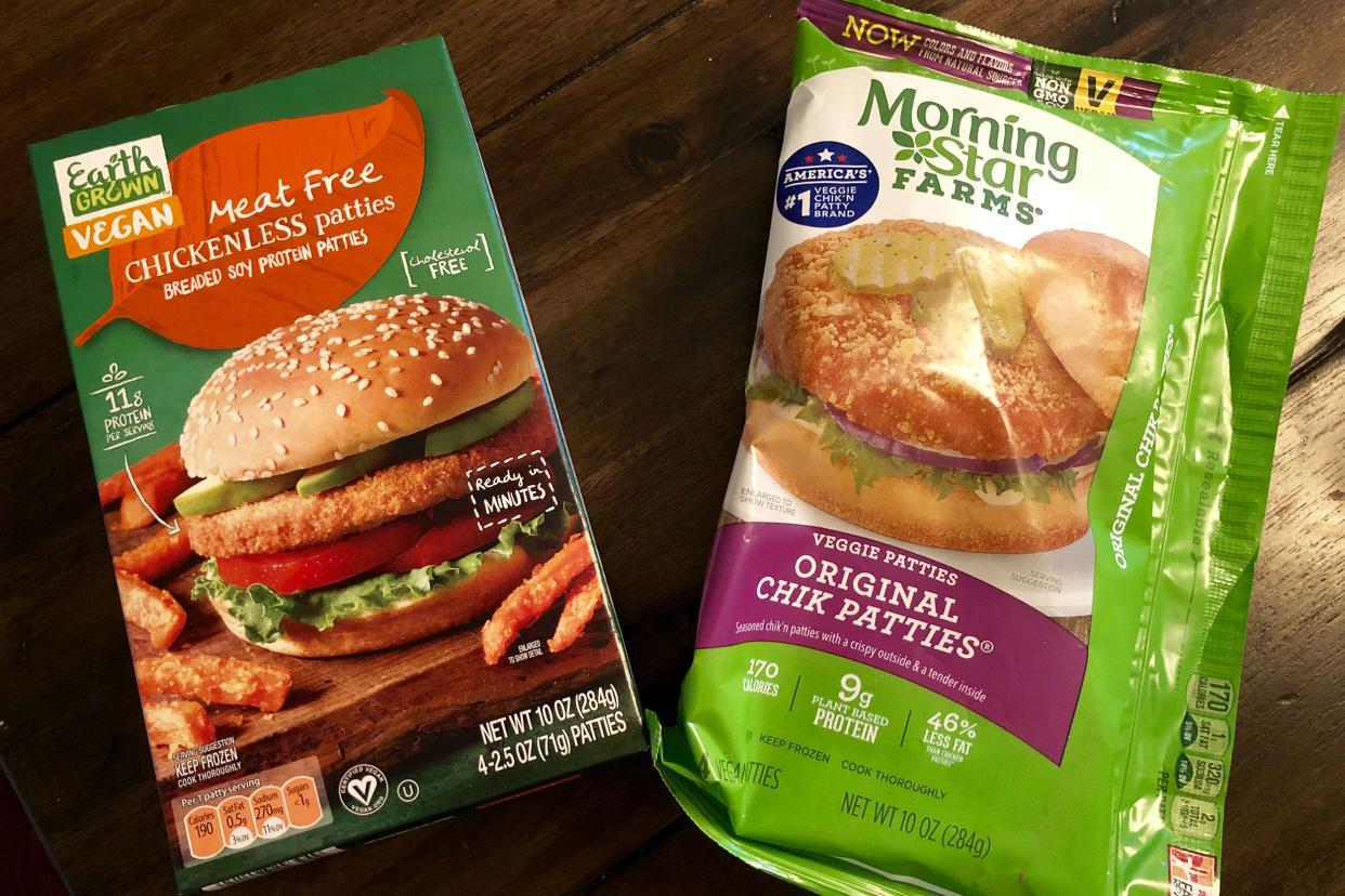 morningstar and aldi brand veggie chicken patty boxes