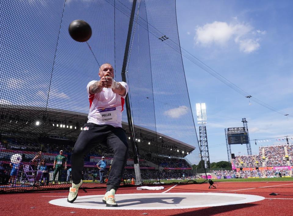 Nick Miller in action during the hammer throw (Martin Rickett/PA) (PA Wire)