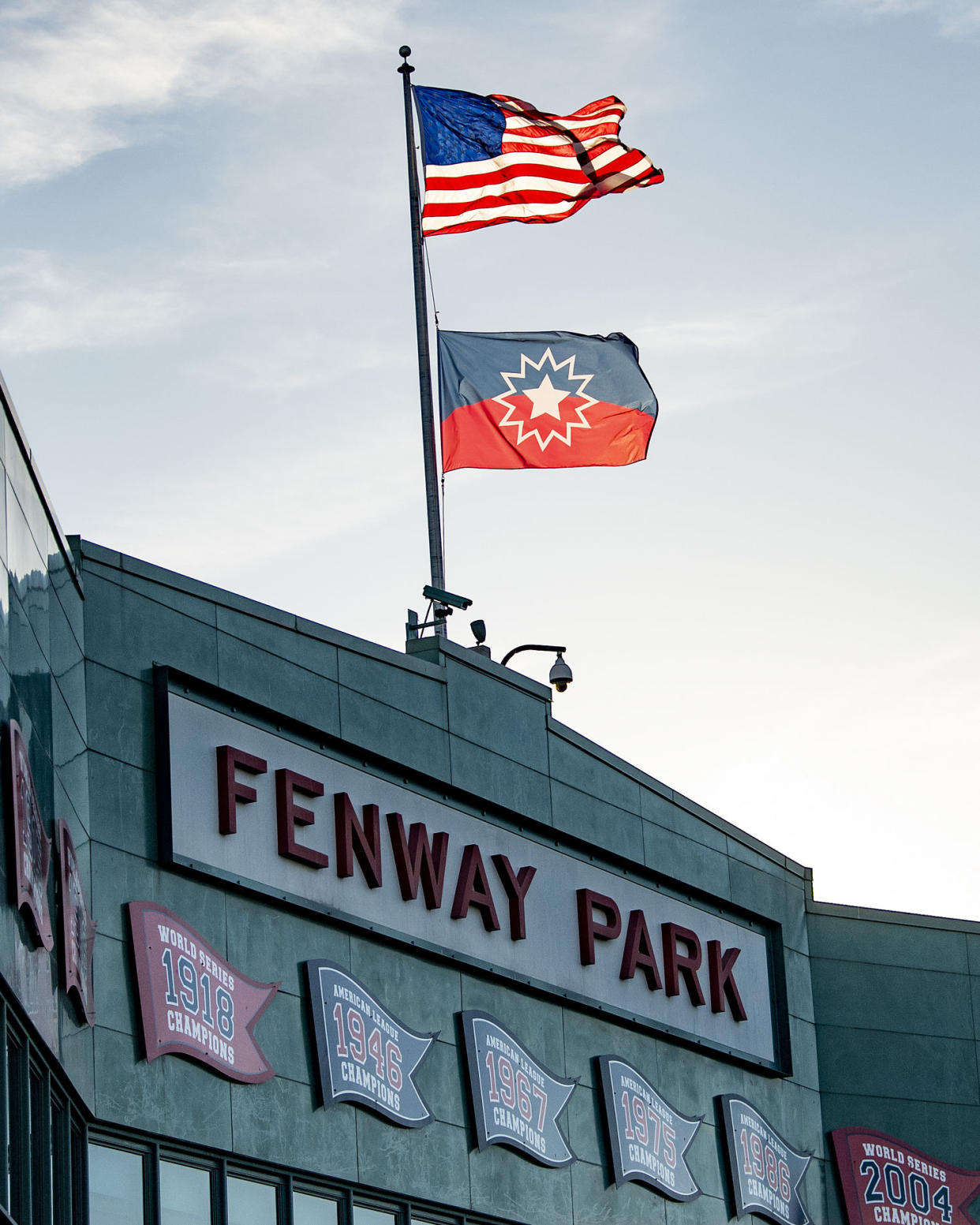A flag in recognition of Juneteenth is displayed as the Major League Baseball season is postponed due the coronavirus pandemic on June 18, 2020 at Fenway Park in Boston, Massachusetts. (Billie Weiss / Boston Red Sox / Getty Images)