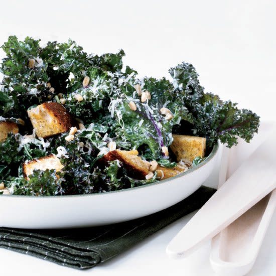 Kale Caesar with Rye Croutons and Farro