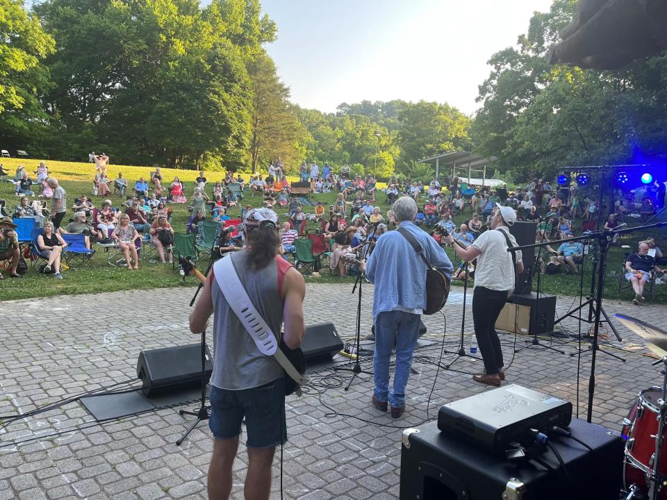 From left, Ashton Browne Williams, Steve Horton and Will Horton perform at the annual Bob Dylan Birthday Bash on June 3 at Ijams Nature Center. 2023