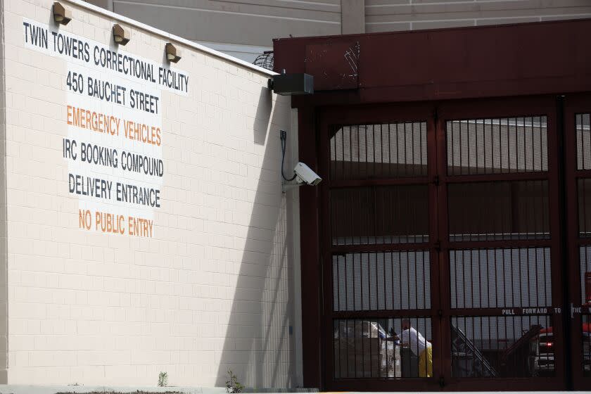 LOS ANGELES, CA-MARCH 24, 2020: People are seen inside the Twin Towers Correctional Facility on March 24, 2020 in Los Angeles, California. Los Angeles County Supervisor Kathryn Barger signed an executive order that clears the way for the Sheriff's Department to release more inmates amid concerns that the coronavirus will enter the nation's largest jail system. (Photo By Dania Maxwell / Los Angeles Times)