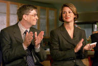 <p>Bill looked to his wife during a September 1999 press conference in Seattle in which they announced the Millennium Scholars Program, which promised to provide financial assistance to high-achieving minority students who would otherwise be excluded from higher education.</p>
