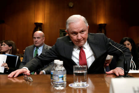 U.S. Attorney General Jeff Sessions arrives to testify before a Senate Appropriations Commerce, Justice, Science, and Related Agencies Subcommittee hearing on the proposed budget estimates for the Justice Department, on Capitol Hill in Washington, U.S., April 25, 2018. REUTERS/Yuri Gripas