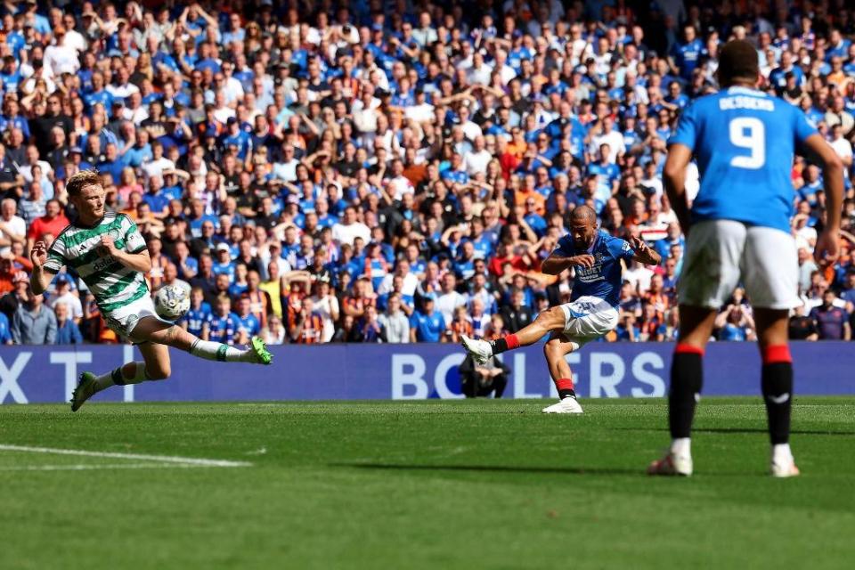 Kemar Roofe scores a goal for Rangers later disallowed by VAR during Sunday's derby with Celtic. (Photo by Ian MacNicol/Getty Images)