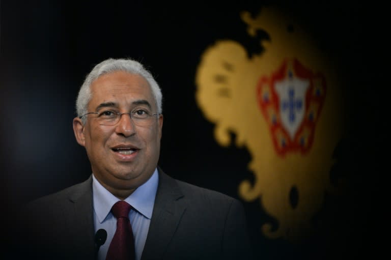 Leader of the Socialist Party Antonio Costa speaks during a press conference after having meeting with the Portuguese President at Belem Palace in Lisbon on November 20, 2015