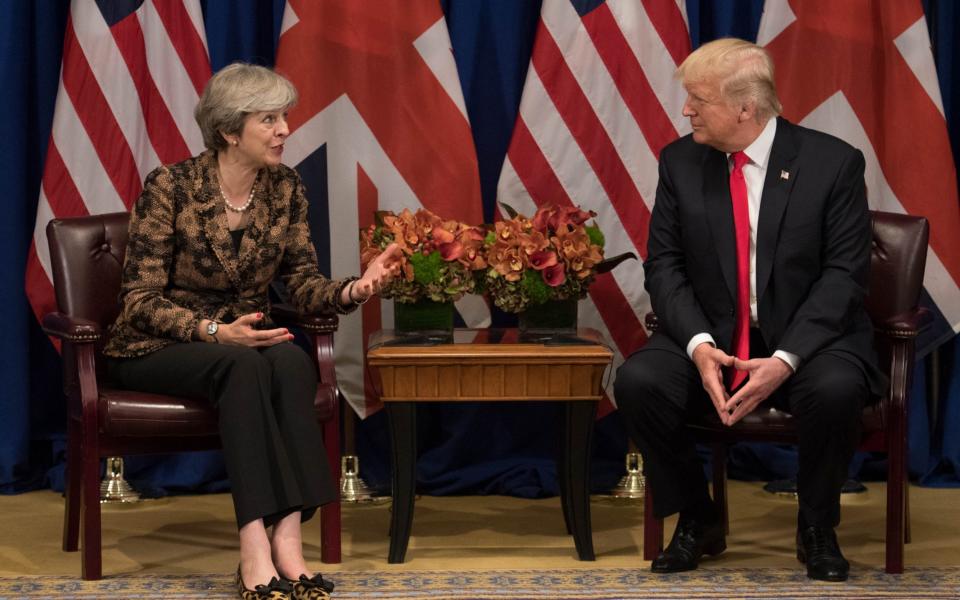 Theresa May and Donald Trump at the Lotte Palace Hotel in New York on Wednesday - PA