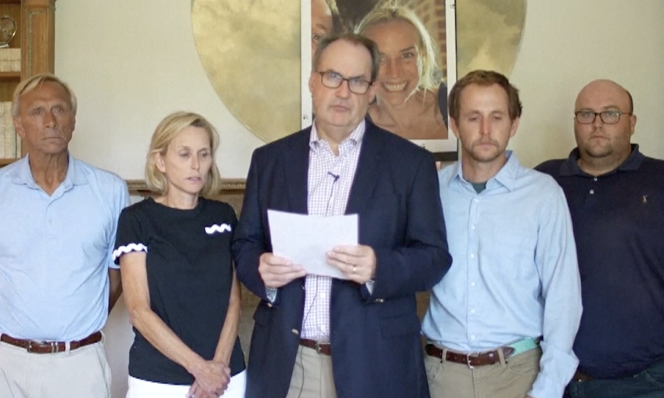 Eliza Fletcher’s family gave an emotional appeal for help in finding her on Saturday. Her uncle Michael Keeney is centre (Memphis Police Department)