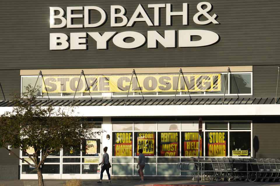 Shoppers enter a Bed Bath & Beyond store Monday, May 29, 2023, in Glendale, Colo. An Associated Press analysis found the number of publicly-traded “zombie” companies — those so laden with debt they're struggling to pay even the interest on their loans — has soared to nearly 7,000 around the world, including 2,000 in the United States. (AP Photo/David Zalubowski)