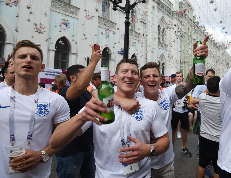 England fans soak up the World Cup semi-final atmosphere in Moscow.