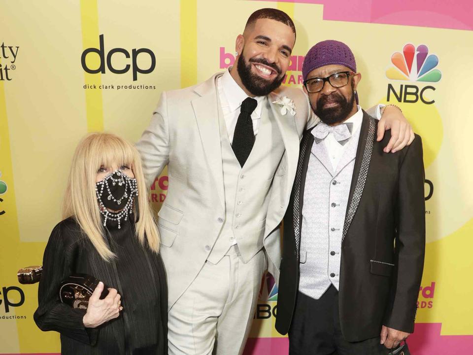 <p>Todd Williamson/NBC/NBCU Photo Bank/Getty</p> Sandi Graham, Drake and Dennis Graham in Los Angeles in May 2021